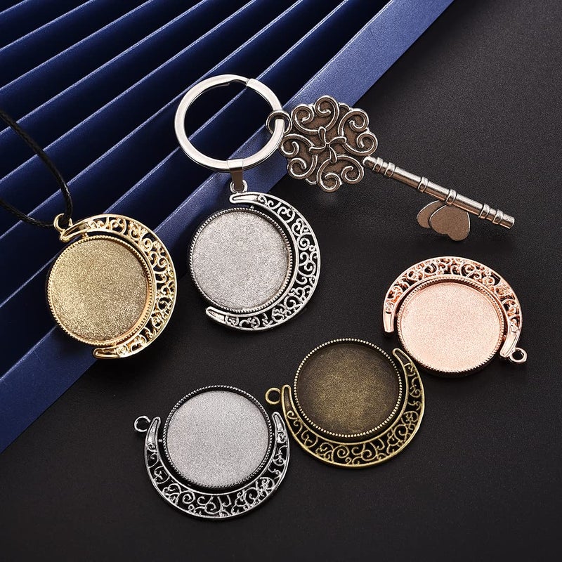 DROLE 60Pcs Moon Rotation Pendant Trays Kit-20Pcs 25mm Double Side Cabochon Setting and 40Pcs 25mm Rond Glass Cabochons for Jewelry Making DIY Crafts 5 Colors - Image 3